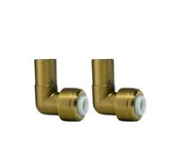 15mm x 10mm Push Fit Radiator Valve Brushed Brass Reducing Elbow Stem Compression (Pack of 2)