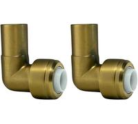 15mm x 10mm Pushfit Radiator Valve Brushed Brass Reducing Elbow Pair