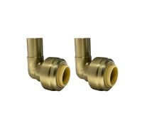 15mm x 15mm Push Fit Radiator Valve Brushed Brass Reducing Elbow Stem Compression (Pack of 2)