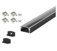 (15mm x 7mm) 2 Metre Surface Black LED Profile P4-1 C/W Clips, End Caps & Clear Cover - Perfect for Modern Lighting Installations
