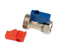 15mm x ¾ BSP Brass Isolation Valve with Blue & Red Lever Handles - Quarter Turn Compression Ball Valve for Hot & Cold Water | Durable Plumbing Fitting for Kitchen, Bathroom & Garden Tap Systems