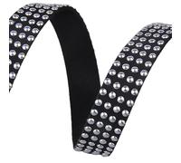 15mmx1m Black Studded Faux Suede Cord Flat Leather Strip Faux Leather Trim with Rivet for DIY Crafts Jewelry Making, Silver