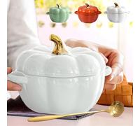 15oz Ceramic Bowl with Lid, Microwave and Dishwasher Safe, Pumpkin Soup Bowl with Handle, Pumpkin Decor, Storage Jar for Home, Thanksgiving, Halloween Party, Pumpkin Bowl