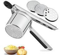 15oz Extra large Potato Ricer Stainless Steel, Heavy-Duty Ricer for Mashed Potatoes with 3 Discs for Effortless Potato press, Baby Food, Gnocchi, Ergonomic Non-Slip Grip, Dishwasher Safe