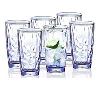 15Oz Unbreakable Tritan Drinking Glasses Shatterproof Acrylic Glasses Drinkware BPA Free Hard Plastic Cups Reusable Kitchen Water Glasses Drinking Set of 6 (Blue)