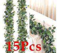 15Pack Artificial Eucalyptus Garland Fake Eucalyptus Leaves Vines, For Table Wedding Party, Arch Wall Mantle Room Decoration
