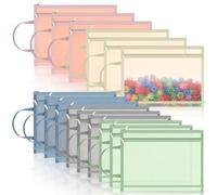 15Pack Colored Mesh Zipper Pouch Bags, Double-Layer Nylon Puzzle Building Block Sets Toy Storage & Organization, Breathable See Through A4 Zipper Pouch with Handle for School Games
