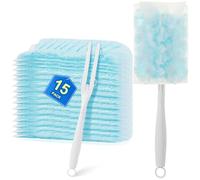 15Pack Duster Refills Compatible with Flash Dusters, Multi Surface 180 Degree Disposable Dusters Refills with Handle, Duster for Cleaning Furniture, Office, Blinds, Car