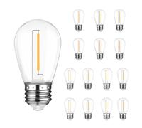 15Pack LED S14 Replacement Bulbs Shatterproof for Festoon Lights Outdoor Replacement Bulbs 1W 2700K Warm White E27 Base