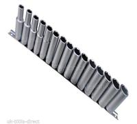 15PC 1/2" Deep Drive Sockets 10-24mm Cr-v Steel On Rail 6 Point Single Hex