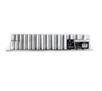 15PC 3/8" Deep Drive Sockets 8-22mm Cr-v Steel On Rail 6 Point Single Hex