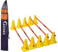 15pc Multi-functional and Adjustable Speed Agility Hurdle set - 10Pc Traffic Cones 9" with 12 holes Yellow colour, 5Pc Orange Hurdle Poles 40 Inch Length -in carry bag