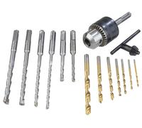 15pc SDS & Round Shank Drill Set Masonry HSS Bits Adapter