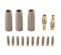 15PCS 1.2mm Coated Nozzle Set for 15AK Airless Gas Shield Welding Torch, Non-Stick Slag Removal Copper Tips with Holders, Enhanced Heat Resistance for MIG Welding Applications