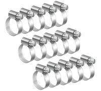 15Pcs 16-25mm Hose Clips Adjustable, Jubilee Clips, Assorted Hose Clamps, Adjustable Pipe Clips Worm Drive Small for Flexible Exhaust Hose Pipe, Washing Machine, Garden Connections