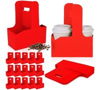 15Pcs -2 Cup Drink Carrier with Handle - Paper Cup Holder, Coffee Carriers Tray for Drinks, Disposable Takeaway Cardboard Holders To Go for Food Delivery, Uber Eats/Door Dash Two or 4 Kraft Paperboard