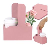 15Pcs -2 Cup Drink Carrier with Handle - Paper Cup Holder, Coffee Carriers Tray for Drinks, Disposable Takeaway Cardboard Holders To Go for Food Delivery, Uber Eats/Door Dash Two or 4 Kraft Paperboard