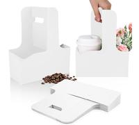 15Pcs -2 Cup Drink Carrier with Handle - Paper Cup Holder, Coffee Carriers Tray for Drinks, Disposable Takeaway Cardboard Holders To Go for Food Delivery, Uber Eats/Door Dash Two or 4 Kraft Paperboard