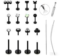 15Pcs 20G/18G/16G Flat Back Push in Stud Earrings 316L Surgical Stainless Threadless nose rings Medusa Piercing Jewelry Hypoallergenic Labret Studs Lip Rings ring for Women Men Be Equipped With Ball