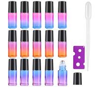 15Pcs, 5Ml Essential Oil Roll on Bottles - JamHooDirect Refillable Rainbow Glass Roller Bottles with Stainless Steel Roller Balls & Black Caps & Bottle Opener, Perfect for Aromatherapy, Fragrance