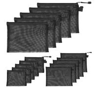 15Pcs A4 A5 B6 Mesh Zipper Pouch Bags, 3 Size Nylon Mesh Pouch Pencil Case, Black Travel Cosmetic Bag Multipurpose Zipper Closure Storage Bag for Small Tool Stationery Cosmetics