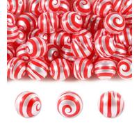 15Pcs Acrylic Beads 16mm Lollipop Spiral Bead Pearl Color Round Beads for Pen Making DIY Keychain Phone Strap Bag Chain Jewelry Making Supplies (Red)