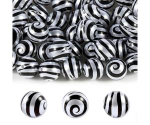 15Pcs Acrylic Beads 16mm Lollipop Spiral Bead Pearl Color Round Beads for Pen Making DIY Keychain Phone Strap Bag Chain Jewelry Making Supplies (Black)