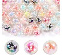 15Pcs Acrylic Beads Round 16mm UV Bead in Bead with Butterfly Print Fit for DIY Jewelry Bracelet Necklace Keychain Beadable Pens Mobile Phone Chain Making Cute (Butterfly-White)