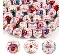 15Pcs Acrylic Beads Round 16mm UV Blood Devil's Eye Printed Halloween Fit for DIY Bead Pen Accessories Phone Chain Keychain Beads Loose Beads
