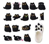 15Pcs Black Cat Series Shoe Charms, Waterproof Cartoon Shoe Buckle Decorations Accessories for Crocs, Cute Kitten Birthday Party Gifts for Teens, Boys, Girls
