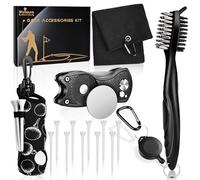 15PCS Black Golf Accessories Kit - Include Golf Club Cleaner Brush with Groove Cleaner Tool, Golf Ball Bag with Hook, Divot Tool with Magnetic Ball Marker, Towel, Golf Tees, Golf Gift for Men
