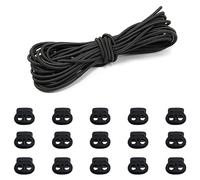 15pcs Black Plastic Cord Locks, 1pc 5m Black Elastic Cord, Drawstring Non-slip Cord Stopper, Double Hole Drawstring Anchor, Double Hole Spring Cord Lock, Suitable for Shoelace Backpack Sportswear