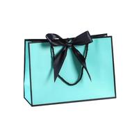 15Pcs Bow Ribbon Gift Paper Bag Multi Color Portable Clothing Handle Convenient Reusable Present Wrap for Gift Bags(Black-Blue,19x15x7cm)