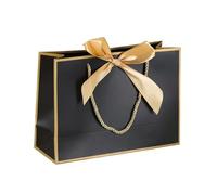 15Pcs Bow Ribbon Gift Paper Bag Multi Color Portable Clothing Handle Convenient Reusable Present Wrap for Gift Bags(Gold-Black,32x25x11cm)