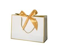 15Pcs Bow Ribbon Gift Paper Bag Multi Color Portable Clothing Handle Convenient Reusable Present Wrap For Celebrations(Gold-White,28x20x10cm)