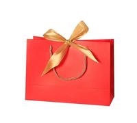 15Pcs Bow Ribbon Gift Paper Bag Multi Color Portable Clothing Handle Convenient Reusable Present Wrap for Gift Bags(Red,32x25x11cm)