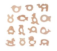 15pcs BPA Free Natural Beech Wooden Teethers Baby Wood Animals Teething Toys