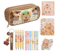 15PCS Capybara Pencil Case with Stationary Kids Erasable Pens Capybara Stationery Set for Girls Boys Cute Kawaii Pencil Case with Compartments Keychain Stickers Capybara Gifts Carnival Christmas