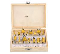 15Pcs Cemented Carbide Router Bit Set, Woodworking Milling Cutter Kit with Wooden Storage Box, Straight Cove V - Groove Dovetail Bits for Wood, MDF, Plywood, Particle