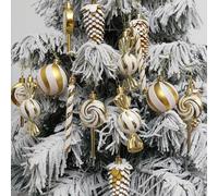 15PCS Christmas Candy Canes Ornament, Xmas Hanging Lollipop Pattern Decorations Peppermint Christmas Decorations For Xmas Holiday Festival Decor(Gold)