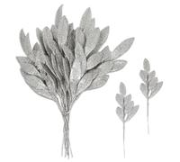 15Pcs Christmas Glitter Bay Leaf, Artificial Glitter Leaf Decoration, SIiver Christmas Tree Decorations for Wreaths, Party and Wedding Decorations, New Year Home Decorations