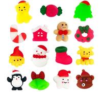 15Pcs Christmas Mochi Squishy Toys,Christmas Mini Kawaii Moji,Xmas Squeeze Soft Fidget Toys Include Santa Snowman Xmas Tree for Xmas Party Bags Fillers Girls Boys Kids Treats Party Favors Gifts