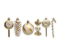 15PCS Christmas Ornament Set with Peppermint Candy Shapes Plastic Decorations for Tree, Window, Door and Table Holiday Decor (Gold)