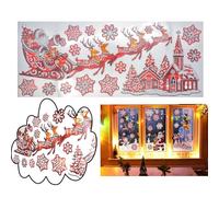 15Pcs Christmas Red Holographic Window & Wall Stickers - 2 Sheets with Village, Sleigh, Reindeer & Snowflakes, Self-Adhesive, Reusable Xmas Party & Home Decor