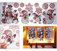 15Pcs Christmas Red Holographic Window & Wall Stickers - 2X Sheets with Penguin, Snowman, Snowflakes, Self-Adhesive Xmas Clings for Party & Home Decor, Reusable