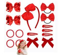 15PCS Classic Red Girls Hair Accessories Set, Bow Hair Clips, Ribbon Barrettes, Ponytail Holders & Headband, Sweet Satin Hair Styling Kit for Toddlers, Girls & Teens Gift