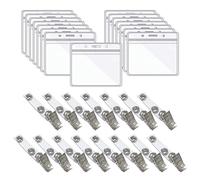15pcs Clear Card Holder with Clip, Name Tag Badge ID Holder, Waterproof Resealable Zipper, Plastic Wallet Pocket Clip for ID Cards, Dual Purpose Hanging Hole Name Badge Insert