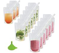 15pcs Clear Drink Pouches for Festivals with Funnel and Stickers, Leak Proof Juice Liquid Pouches Bags, Beverage Bags Festival Essentials, Plastic Hip Flask for Parties, Picnic, Travel, Sports