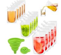 15pcs Clear Drink Pouches for Festivals with Funnel, Leak Proof Alcohol Juice Liquid Pouches Bags,Beverage Bags Festival Essentials,Plastic Hip Flask for Parties,Picnic,Travel,Sports,250ml 380ml 500ml