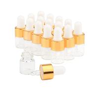 15Pcs Clear Essential Oil Bottles 1ml/2ml/3ml Tiny Glass Dropping Bottle Vials Refillable Aromatherapy Eye Dropper Bottle Cosmetic Sample Container Pot with Gold Cap and White Latex (1ml)